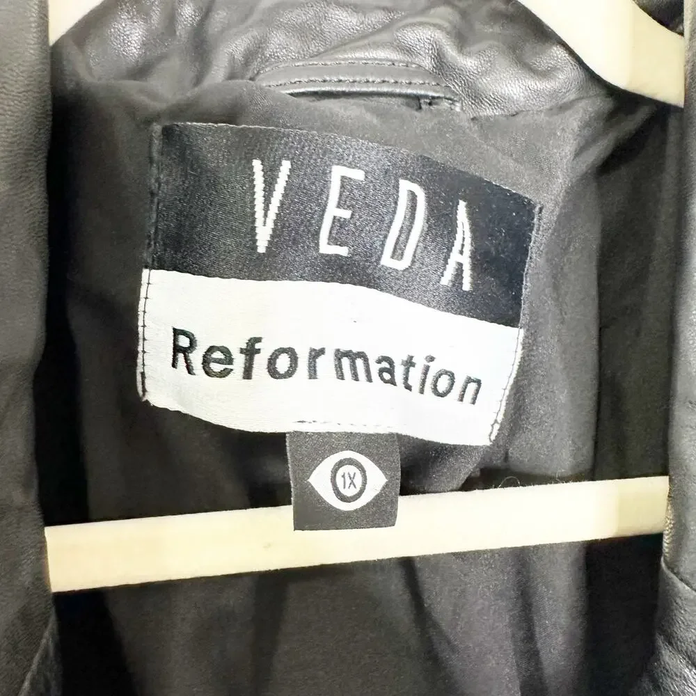 Reformation X Veda Crosby 90s Longline Blazer Leather Black Size 1X NEW